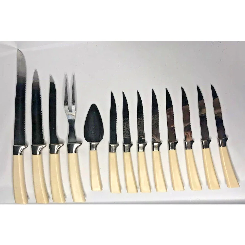 Regent Sheffield English Stainless Steel 19‎ Piece Knife Set Brown Leaf Handles